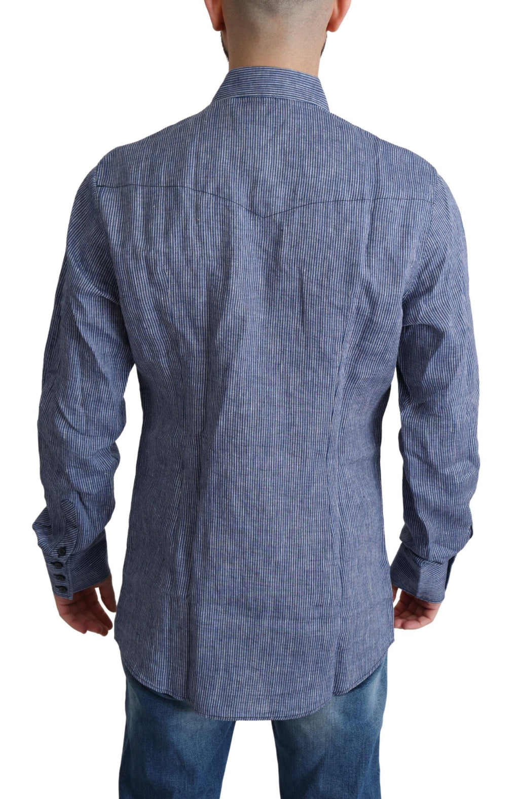 Chemise décontractée à rayures bleues pour homme Dolce & Gabbana, boutonnière classique et style élégant.
