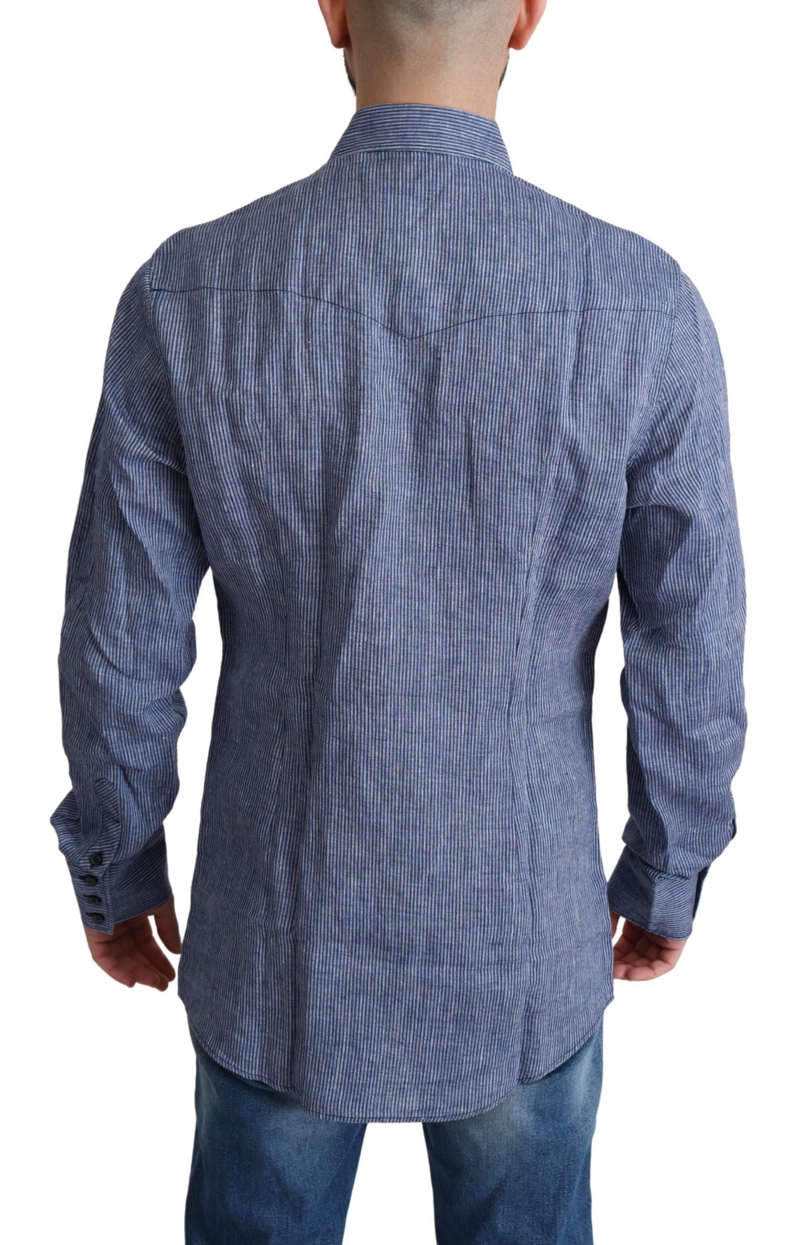 Chemise décontractée à rayures bleues pour homme Dolce & Gabbana, boutonnière classique et style élégant.