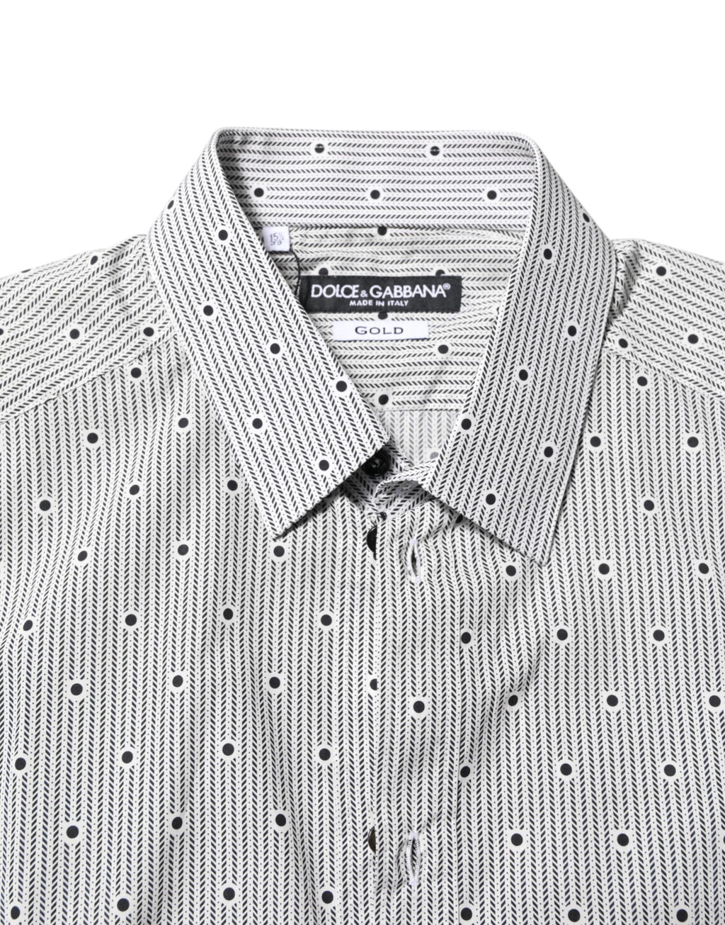 Chemise formelle gris à pois semi-ajustée pour homme Dolce & Gabbana, détails dorés élégants.