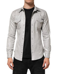 Chemise pour homme Dolce & Gabbana en coton gris métallisé avec boutons, style élégant et moderne.
