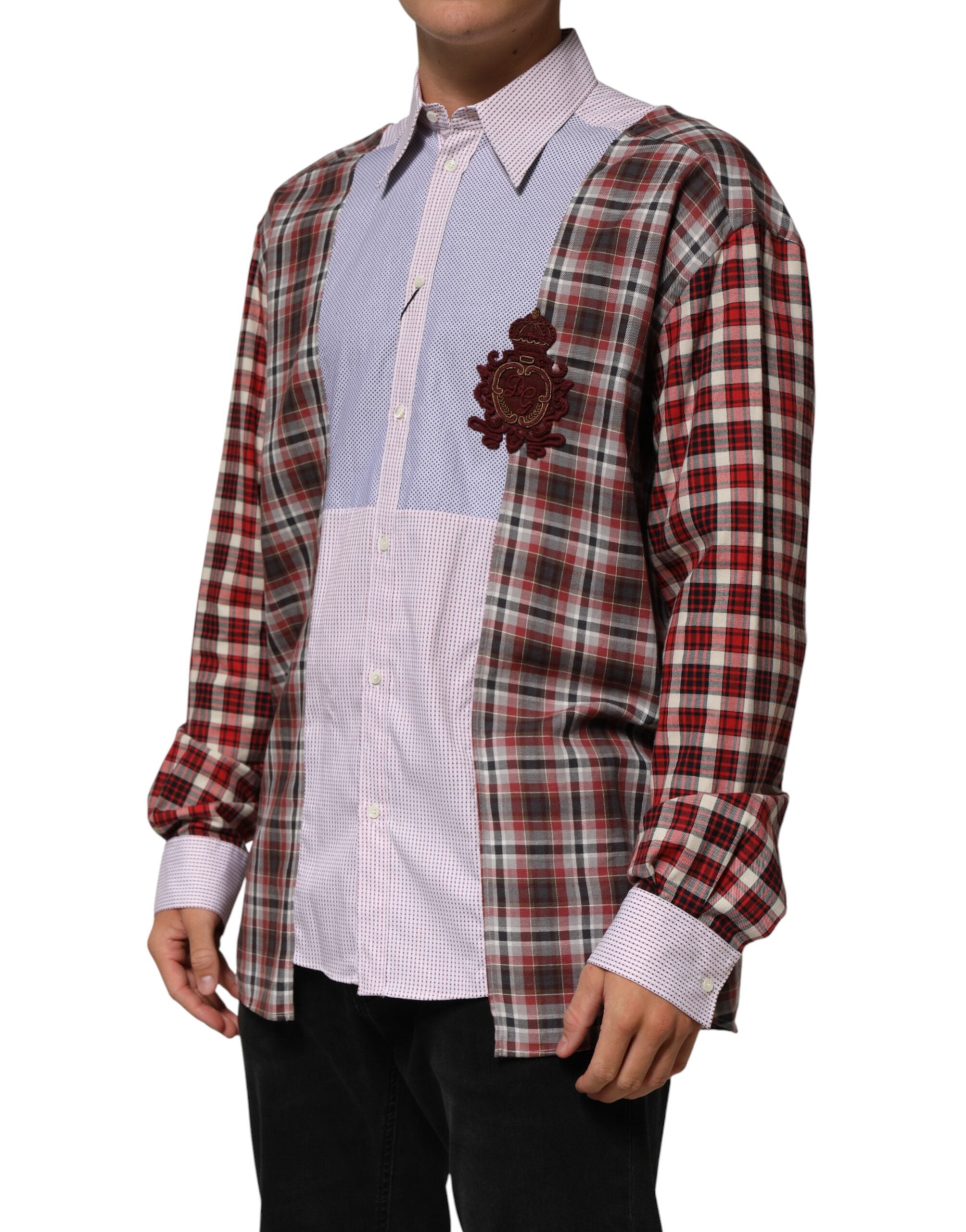 Chemise à carreaux multicolores en coton de Dolce & Gabbana avec col, vue de face sur un mannequin.