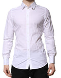 Chemise blanche en coton Dolce & Gabbana à manches longues, élégante et formelle, avec détails en or doré.