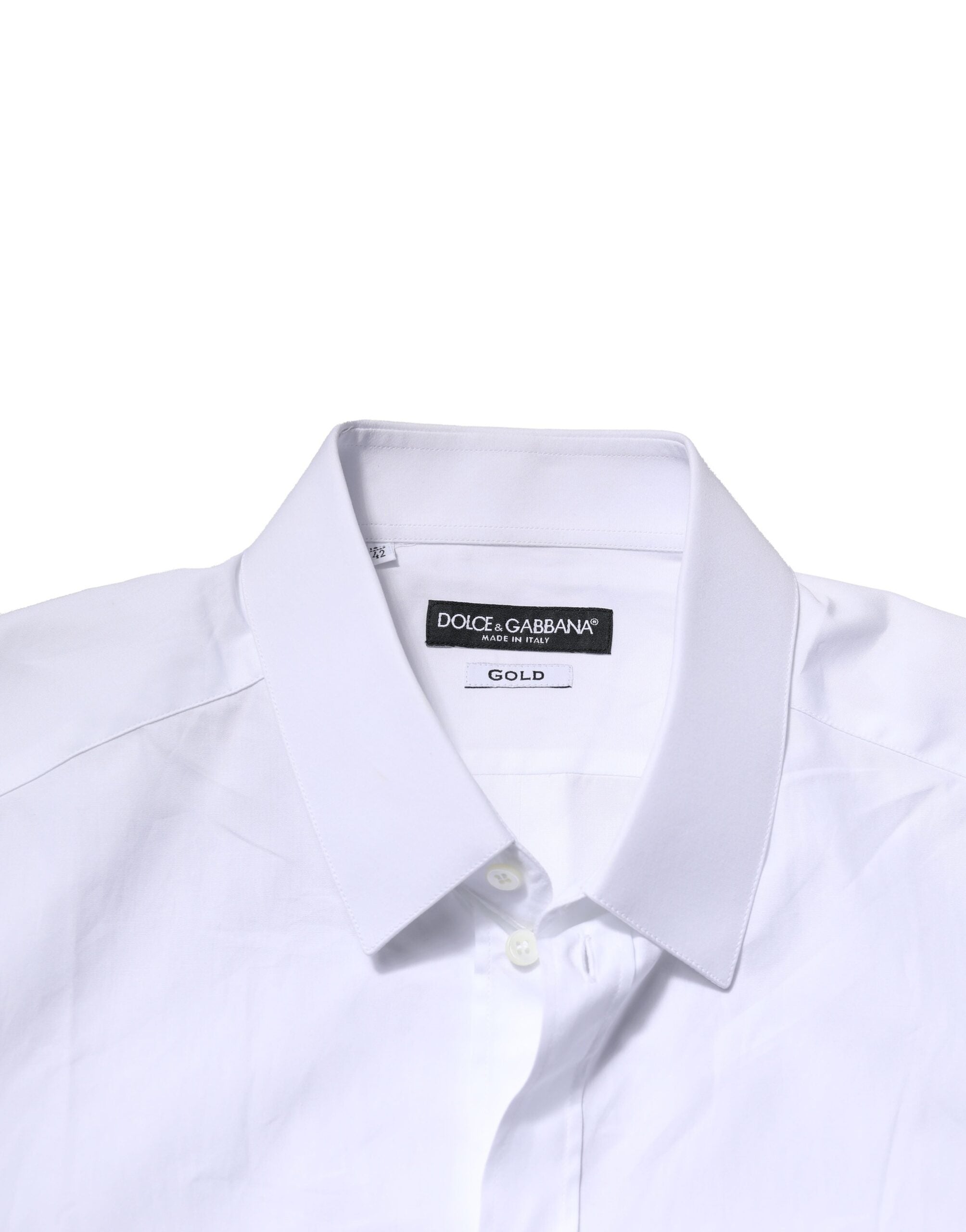 Chemise formelle blanche en coton à manches longues de Dolce & Gabbana, avec détails en or, pour homme élégante et sophistiquée.