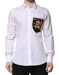 Chemise blanche en coton Dolce & Gabbana MARTINI à manches longues, vêtement formel élégant, visible détails de la chemise.