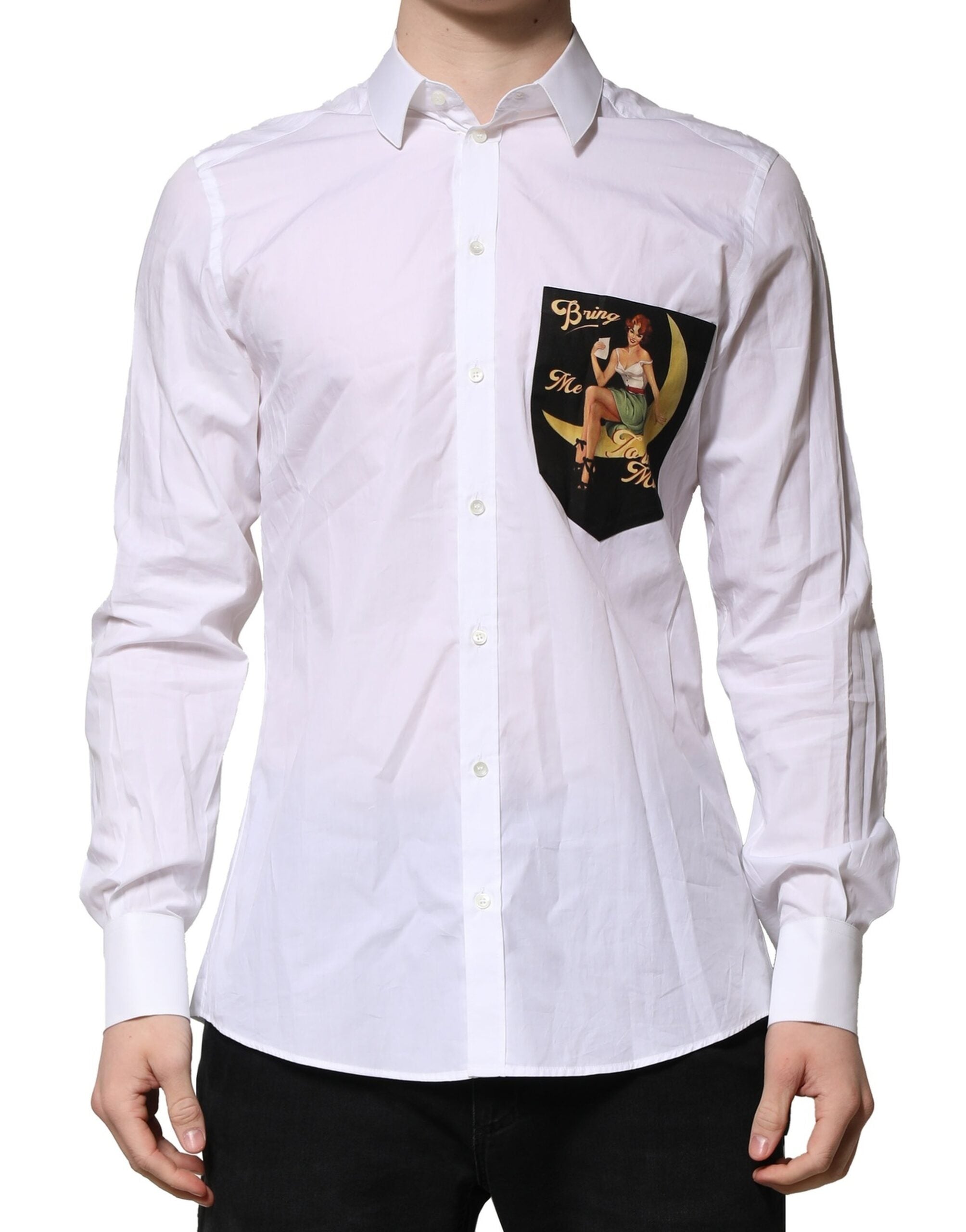 Chemise blanche en coton Dolce & Gabbana Martini à manches longues, style formel avec détails élégants.