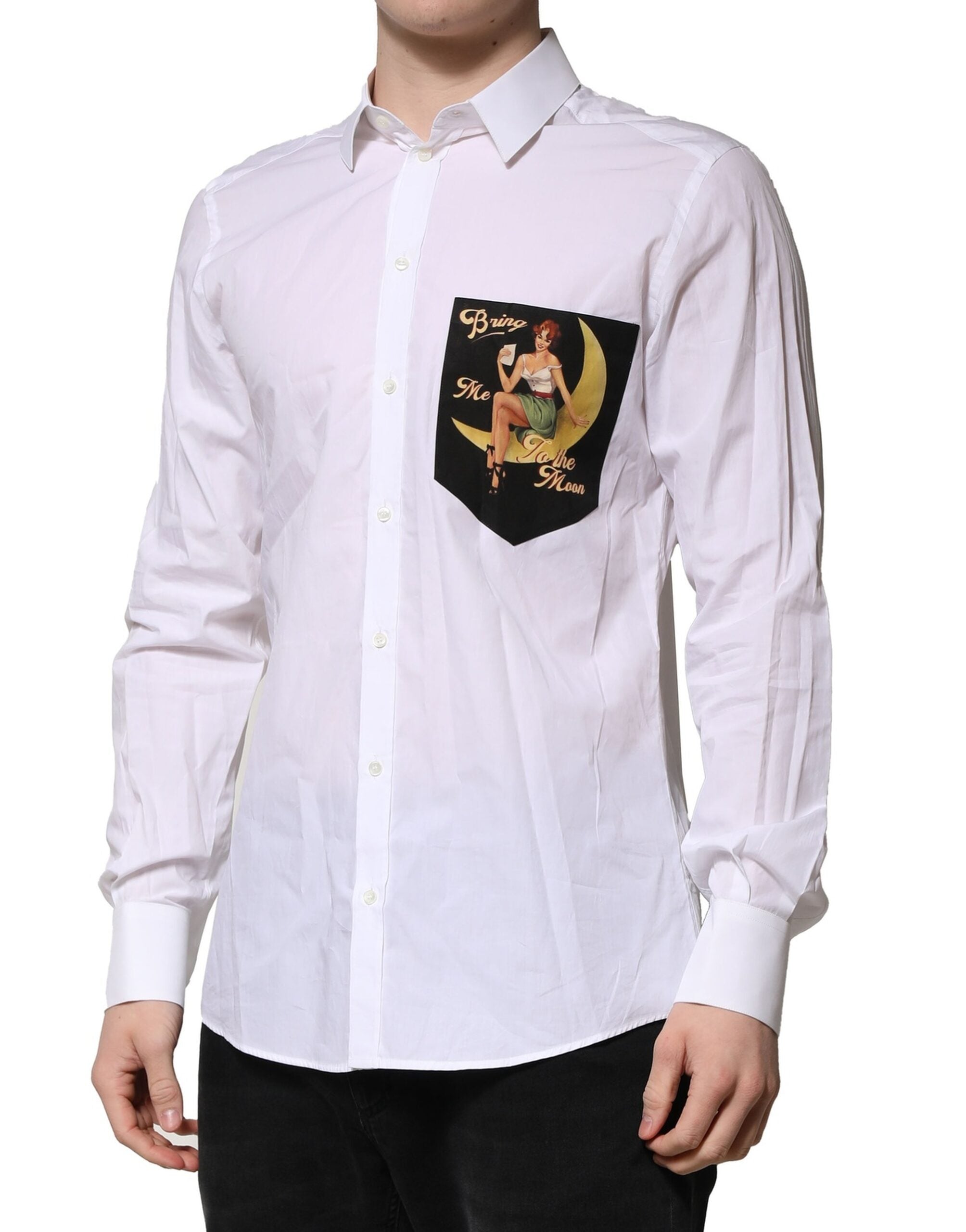Chemise blanche en coton Dolce & Gabbana Martini à manches longues pour tenue formelle, détails élégants et couture raffinée.