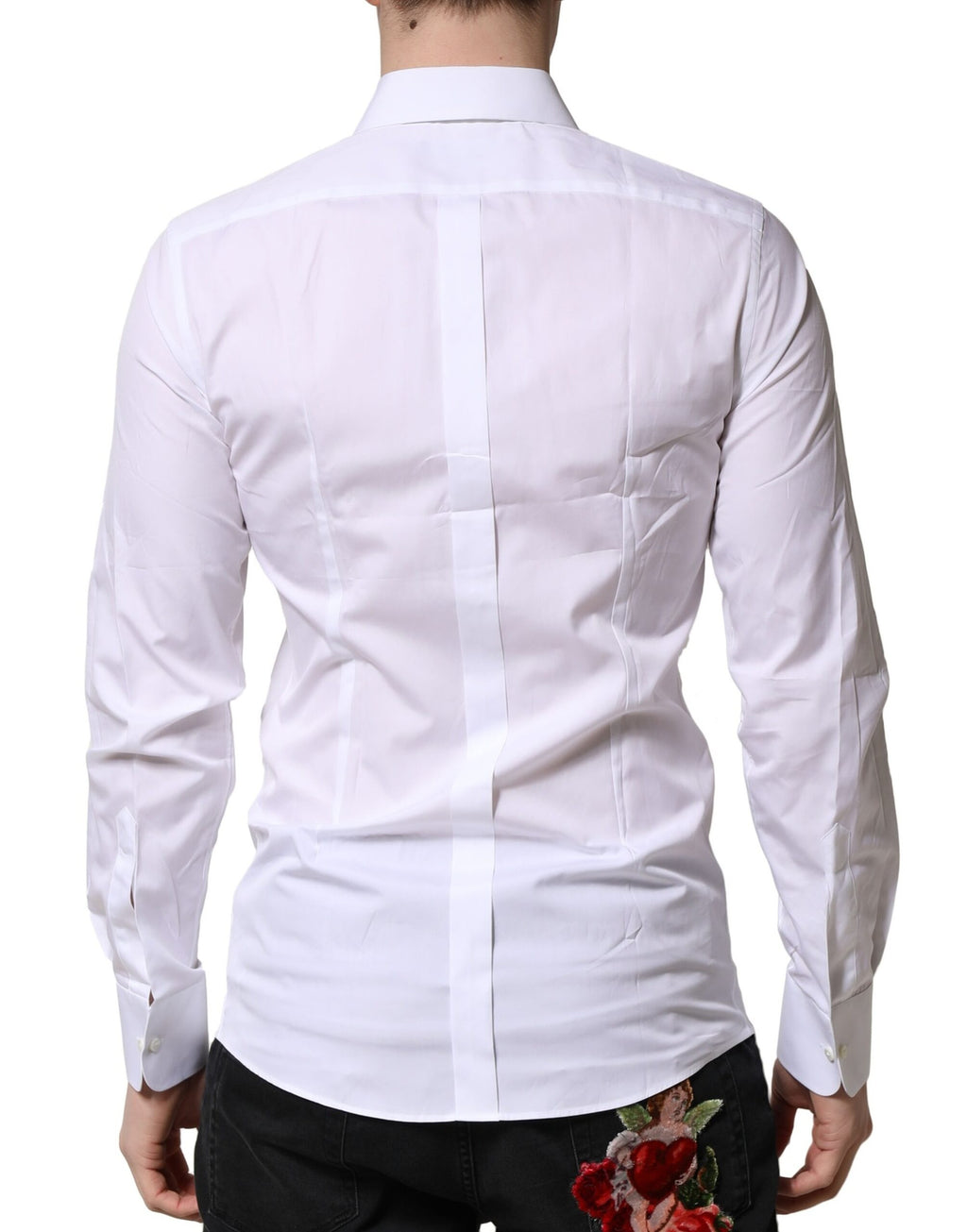 Chemise formelle blanche Dolce & Gabbana en coton avec couronne dorée, élégante et sophistiquée.