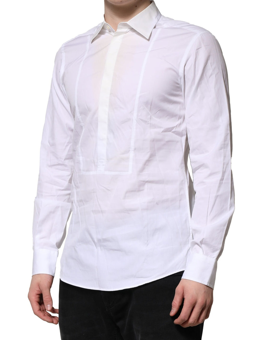 Chemise formelle blanche en coton popeline de Dolce & Gabbana pour homme, vue de face avec col classique.
