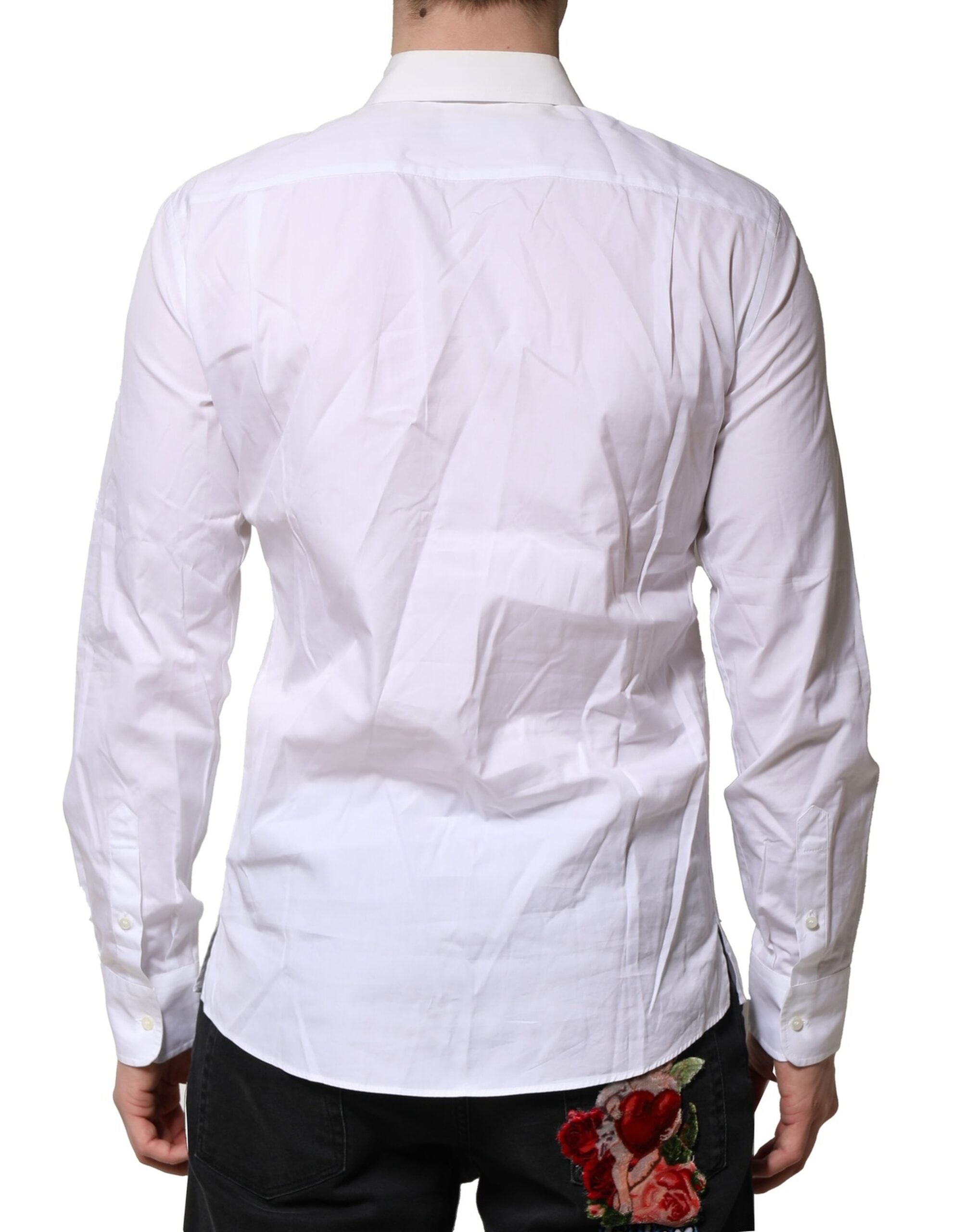 Chemise formelle blanche en coton popeline de Dolce & Gabbana pour homme, avec col classique et manches longues.