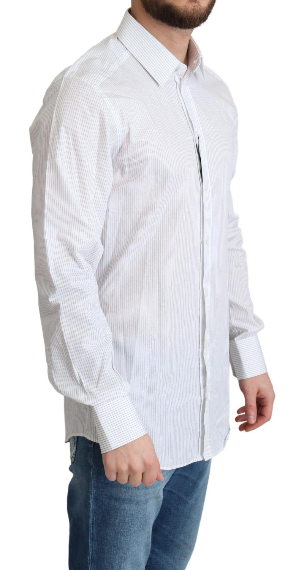 Chemise formelle en coton blanc à rayures Dolce & Gabbana, veste élégante pour homme.