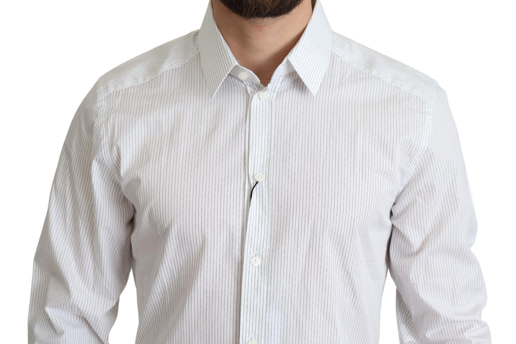 Chemise formelle en coton blanche à rayures Dolce & Gabbana, vêtement élégant avec col et boutons visibles.