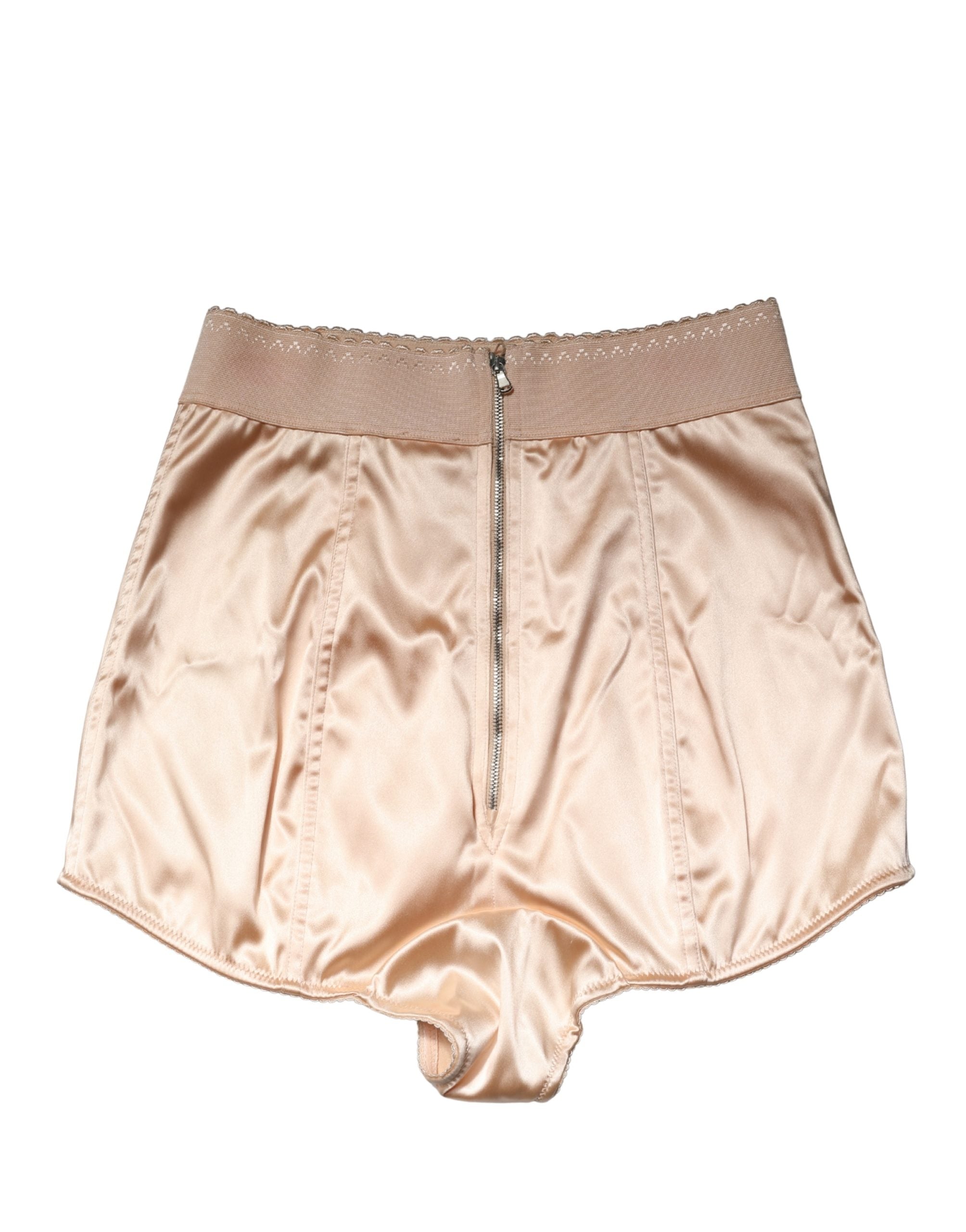 Culotte haute en soie mélangée beige de Dolce & Gabbana, sous-vêtement élégant à taille haute, visible sur l’image.