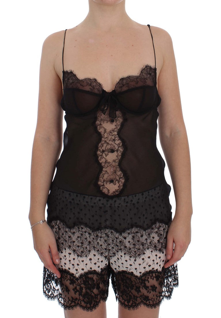Lingerie Babydoll en soie noire avec dentelle de Dolce & Gabbana, top en tissu délicat et élégant.