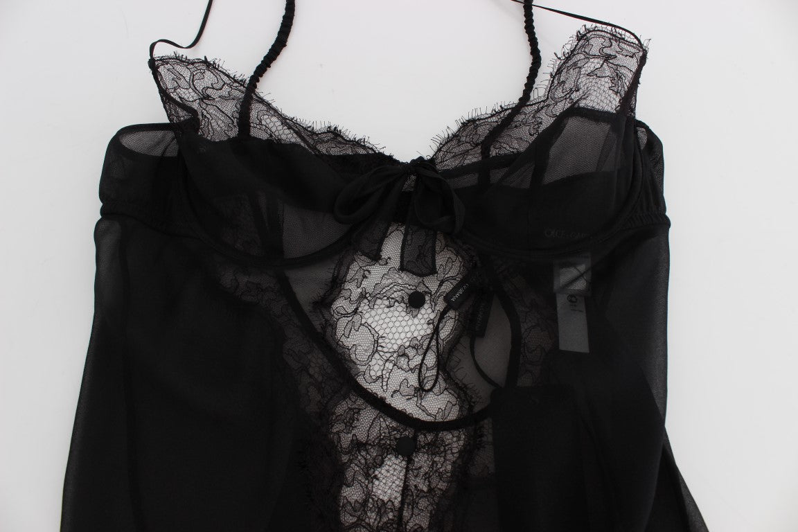 Lingerie Babydoll en soie noire avec dentelle, top sexy de la marque Dolce & Gabbana, vue de face.