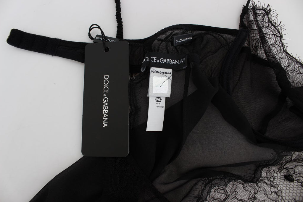 Nuisette en soie noire avec dentelle Dolce & Gabbana, vêtement de lingerie élégant et féminin, détails en dentelle fine.