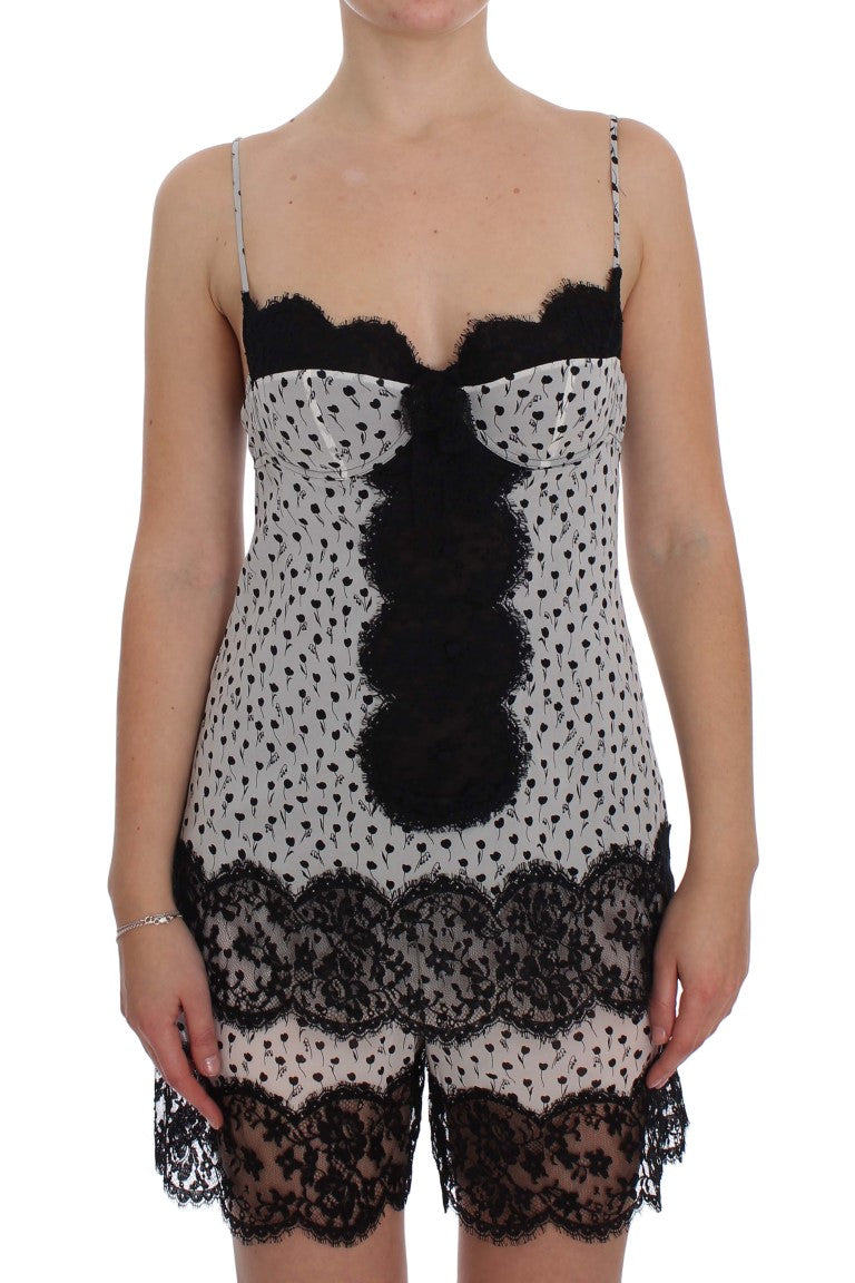 Lingerie Dolce & Gabbana en soie noire avec dentelle, top babydoll élégant et féminin.