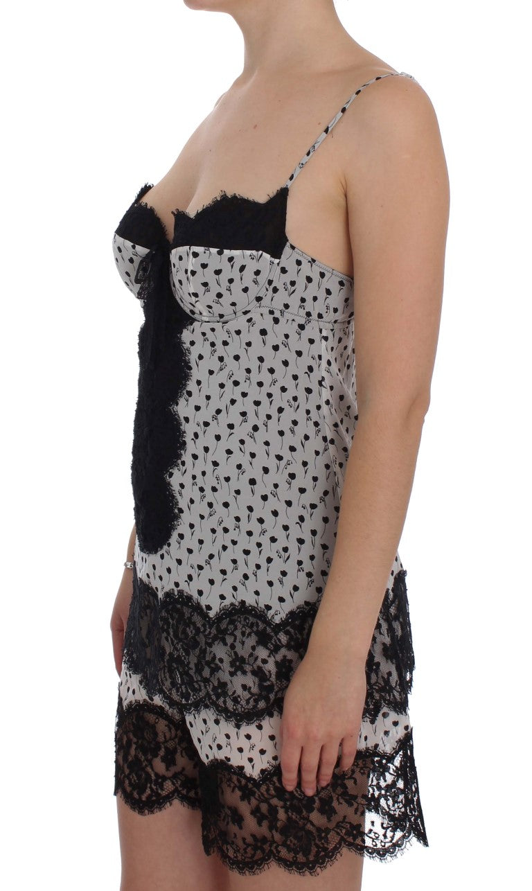 Lingerie Babydoll en soie noire avec dentelle, Dolce & Gabbana, vue de face.