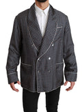 Veste double boutonnage Dolce & Gabbana en laine bleue marine à motif, coupe élégante et sophistiquée, vue de face.