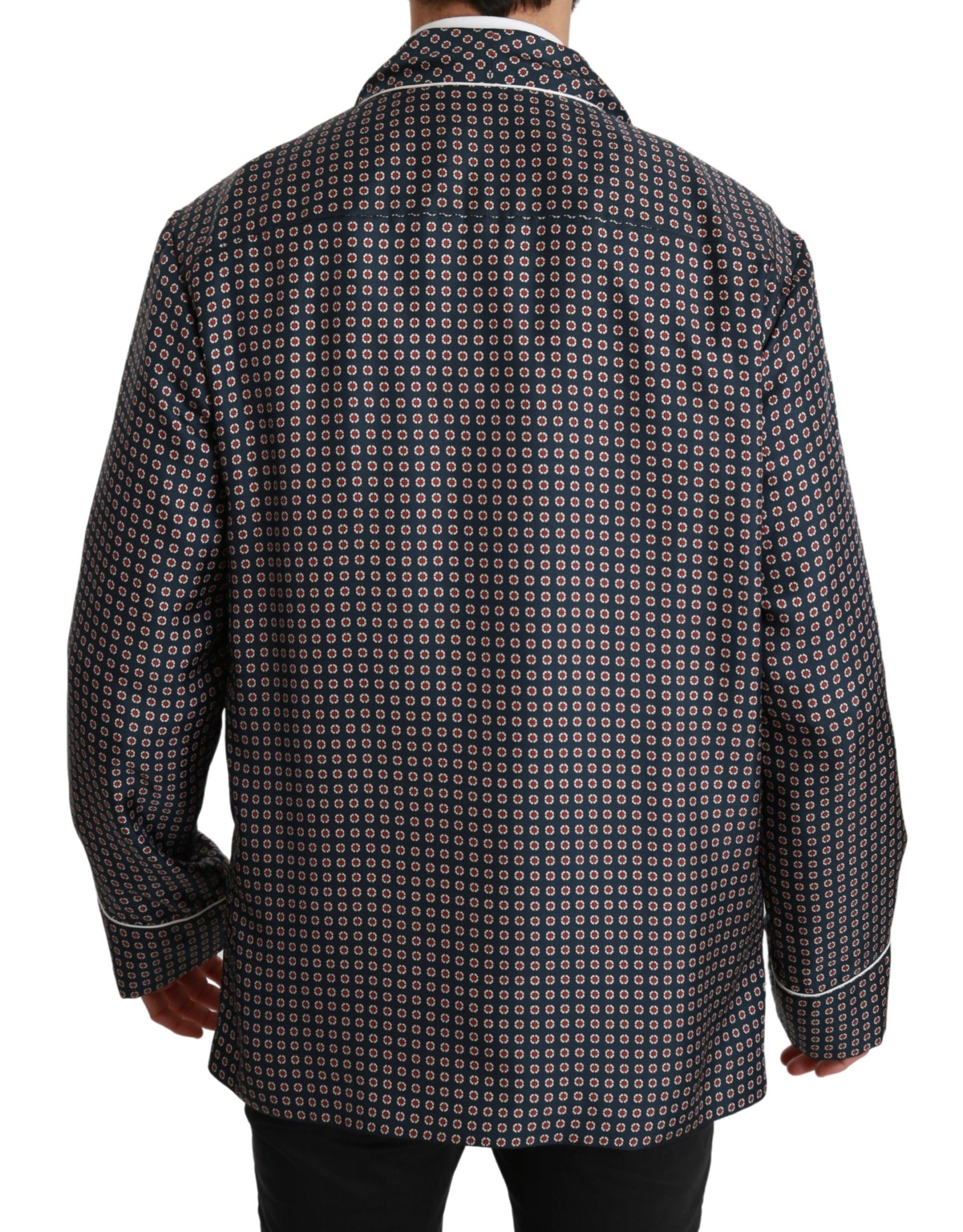 Manteau double boutonnage à motif bleu marine de Dolce & Gabbana, veste élégante en tissu sophistiqué.