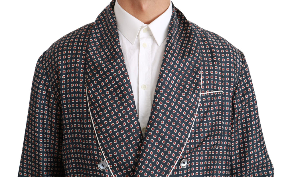 Manteau double boutonnage à motif bleu marine Dolce & Gabbana, veste élégante en laine avec détails sophistiqués.