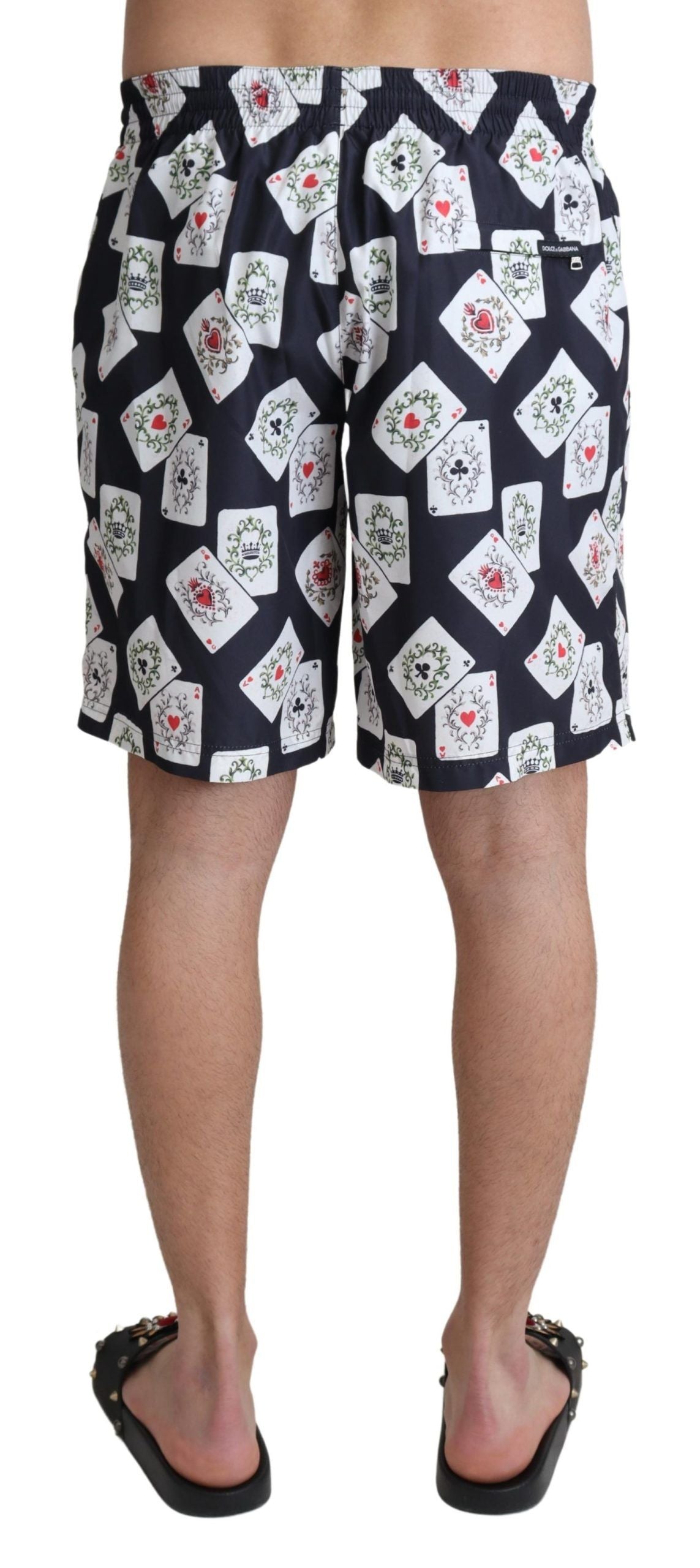 Shorts de bain Dolce & Gabbana avec motif cartes de crédit noirs, style plage et maillot de bain tendance.