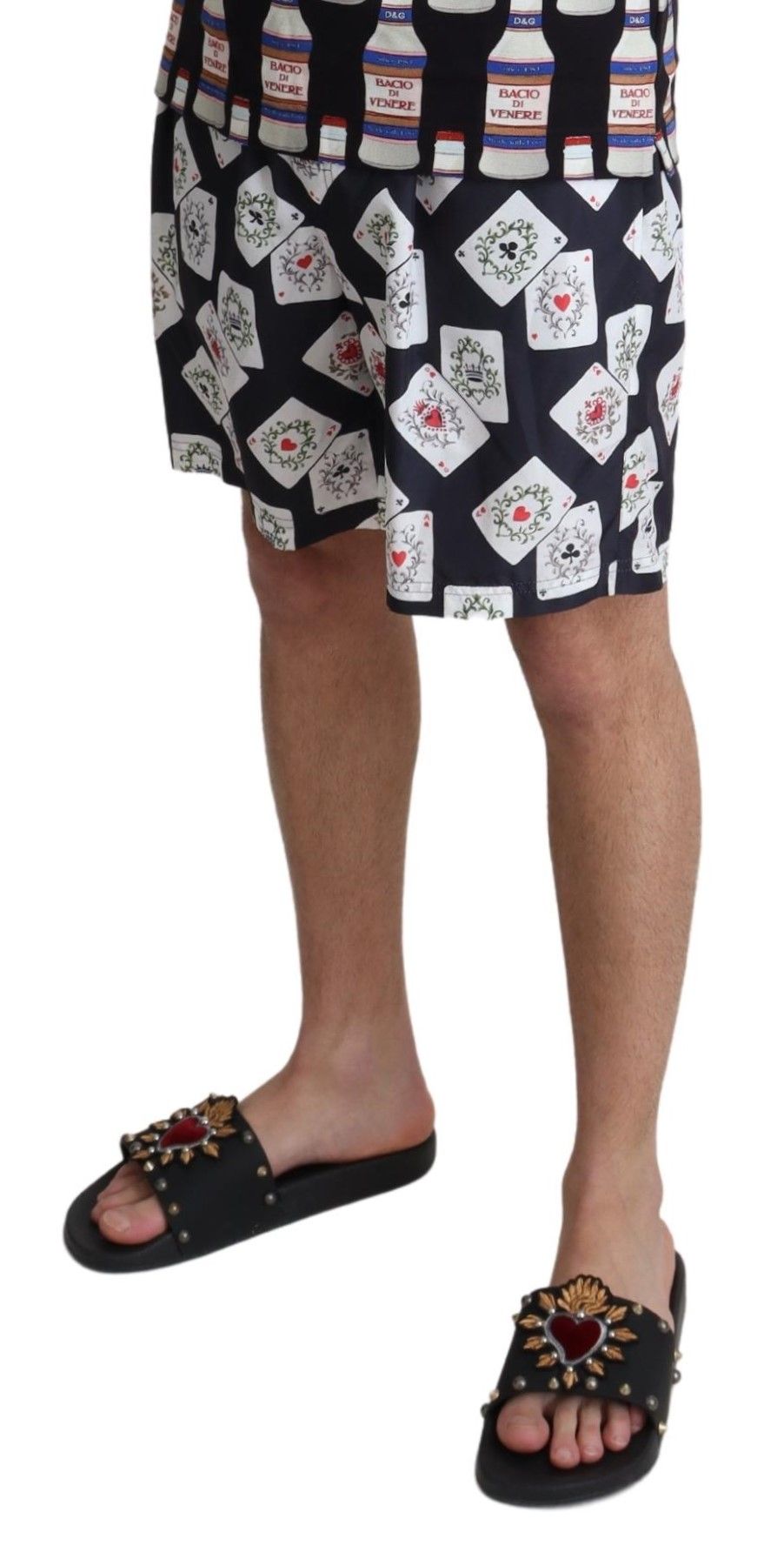 Maillot de bain Dolce & Gabbana à imprimé deck de cartes noir, short de plage élégant et confortable.