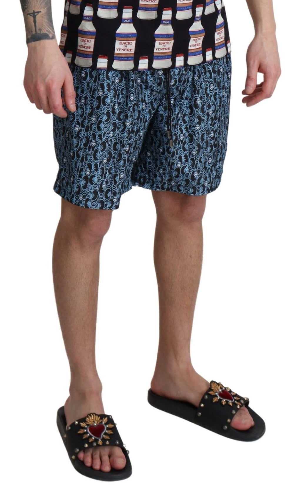 Shorts de bain Dolce & Gabbana à motif bleu, maillot de plage tendance avec design coloré et élégant.