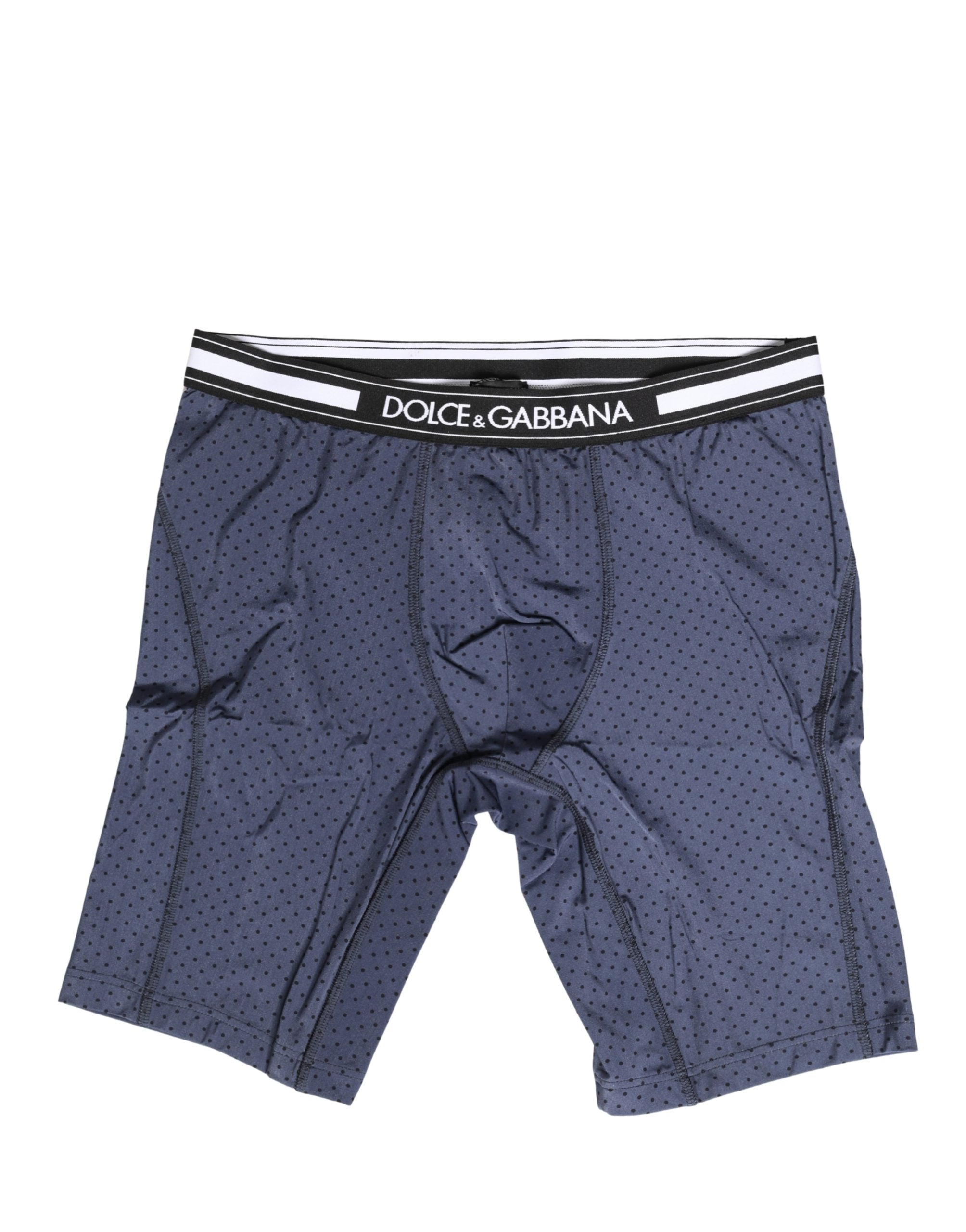 Sous-vêtements homme Dolce & Gabbana, boxers bleu foncé à pois, tissu confortable, détails élégants et logo de la marque.