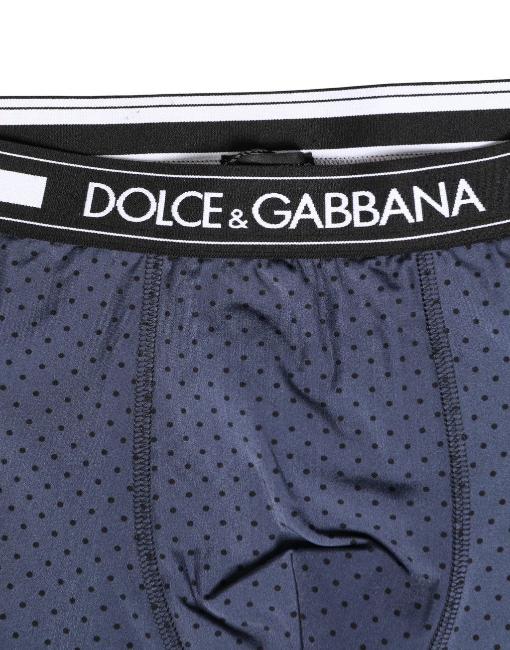 Sous-vêtements homme Dolce & Gabbana, boxers courts bleu foncé à pois, confortables et élégants, en tissu doux.