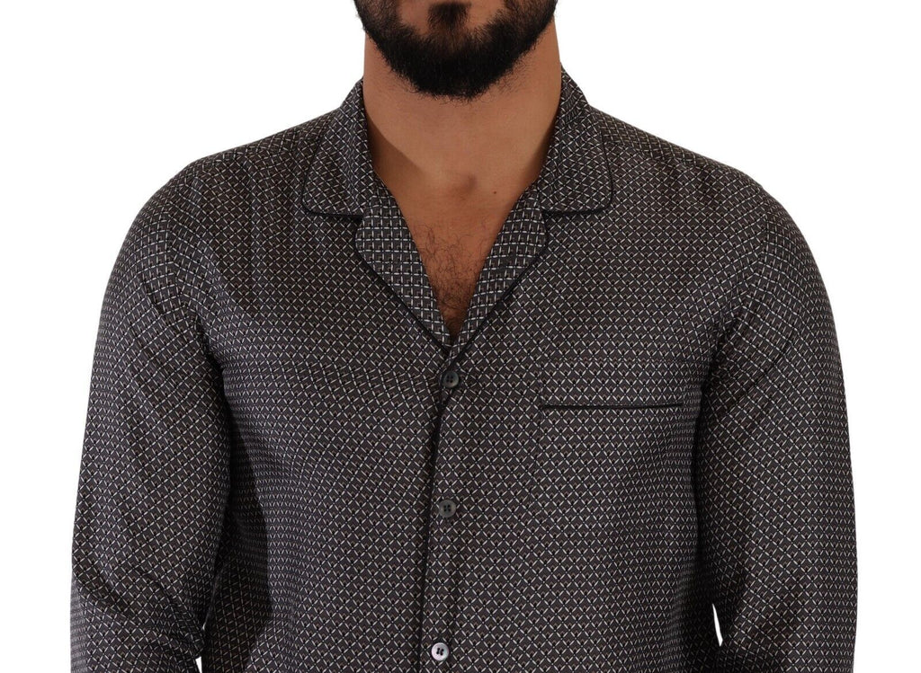 Chemise de pyjama homme Dolce & Gabbana à motif fantasy gris, style confortable et élégant, vue de face.