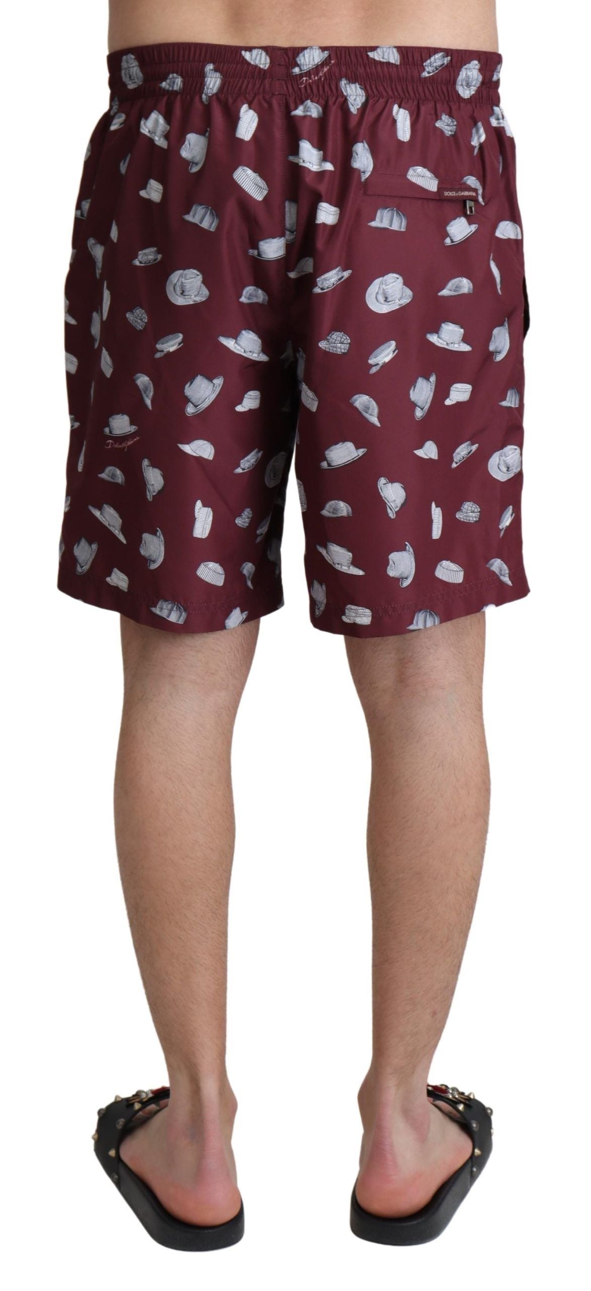 Shorts de bain Dolce & Gabbana imprimé chapeaux marron, maillot de plage élégant et confortable.