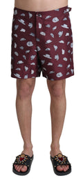 Shorts de bain Dolce & Gabbana à motif de chapeaux marron, maillot de plage élégant pour homme.