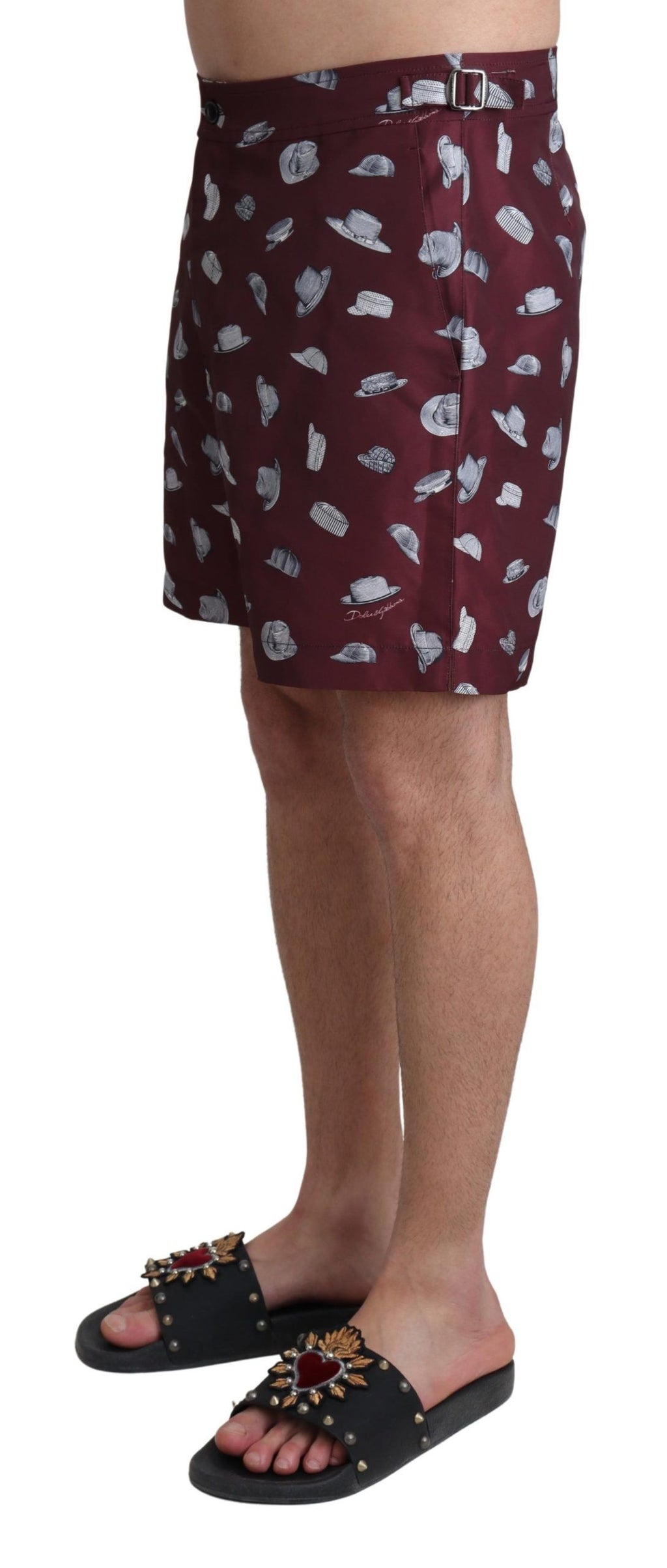 Shorts de bain Dolce & Gabbana à imprimé chapeaux marron pour plage et baignade, style élégant et confortable