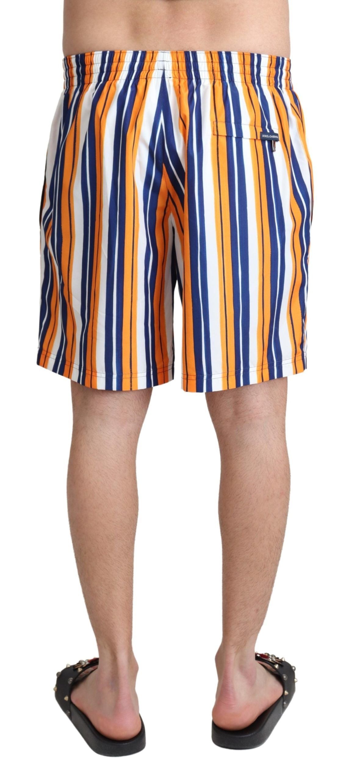 Shorts de bain multicolores à rayures Dolce & Gabbana, maillot de bain pour la plage avec motif coloré.
