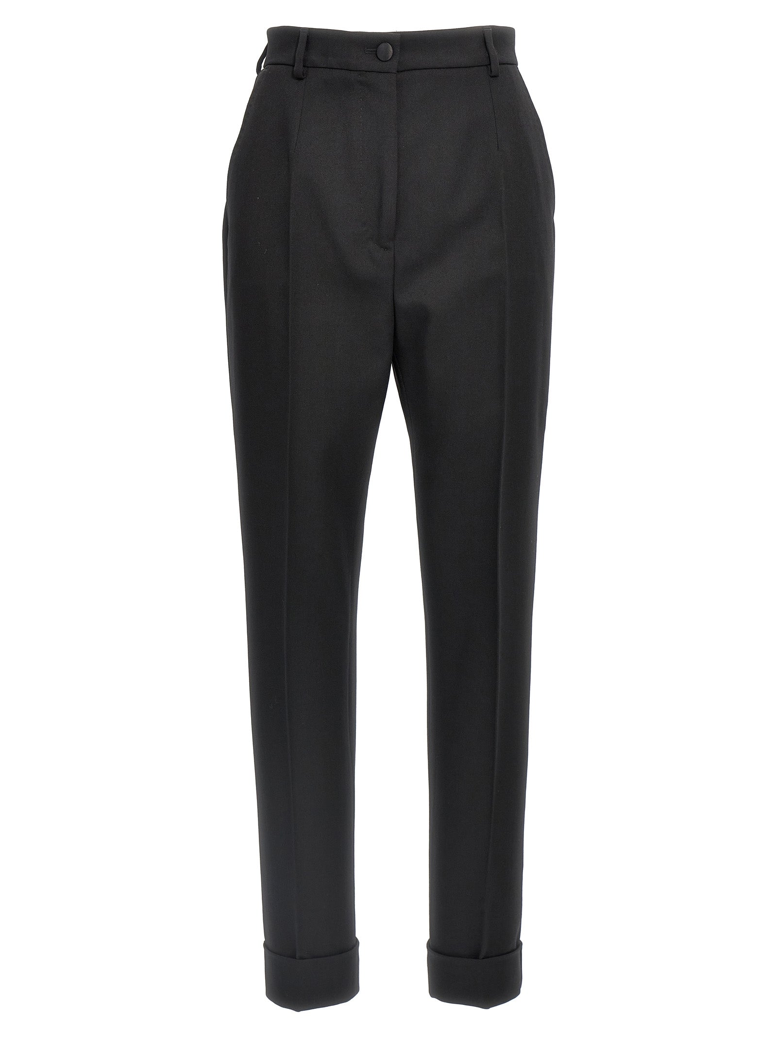 Pantalons de costume noirs en laine vierge Dolce & Gabbana pour homme, élégants et classiques, avec coupe ajustée.