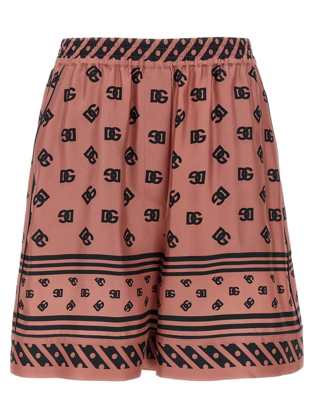 Shorts bermuda en soie multicolore Dolce & Gabbana, mode élégante et colorée, visibles avec détails de couture et motifs vibrants.