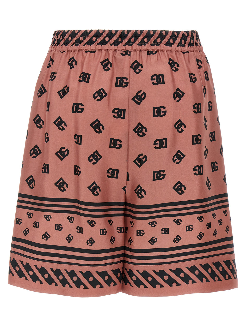 Shorts Bermuda en soie multicolore de Dolce & Gabbana, style élégant avec motif vibrant, vue de face.