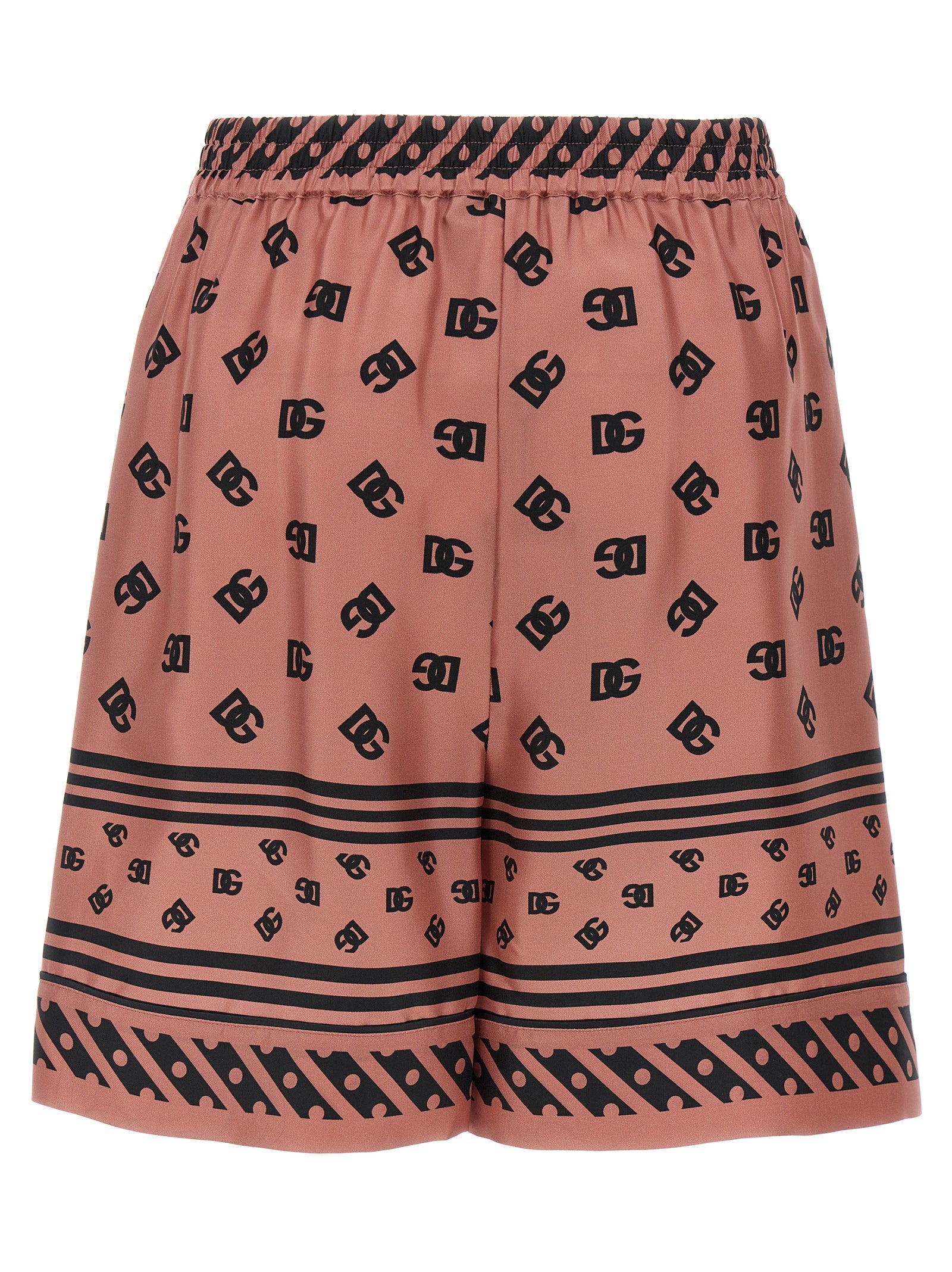 Shorts Bermuda en soie multicolore de Dolce & Gabbana, style élégant avec motif vibrant, vue de face.