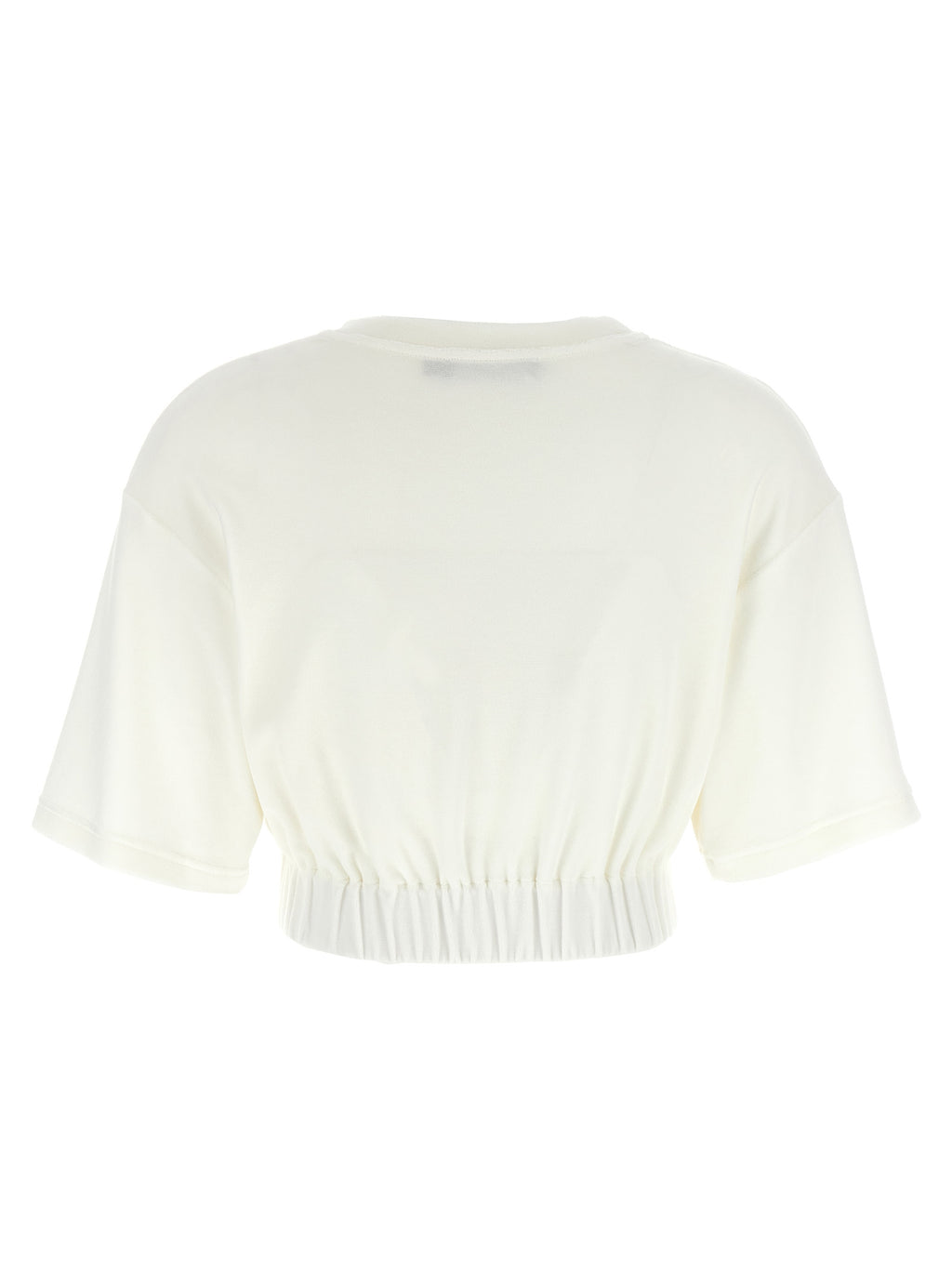 T-shirt blanc en coton Dolce & Gabbana avec logo, porté sur mannequin, vue de face, détails du tissu visible.