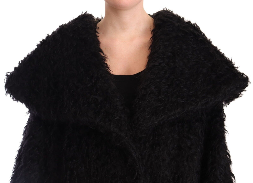 Cape en mohair noir de Dolce & Gabbana, manteau trench élégant avec détails en fourrure pour femme.
