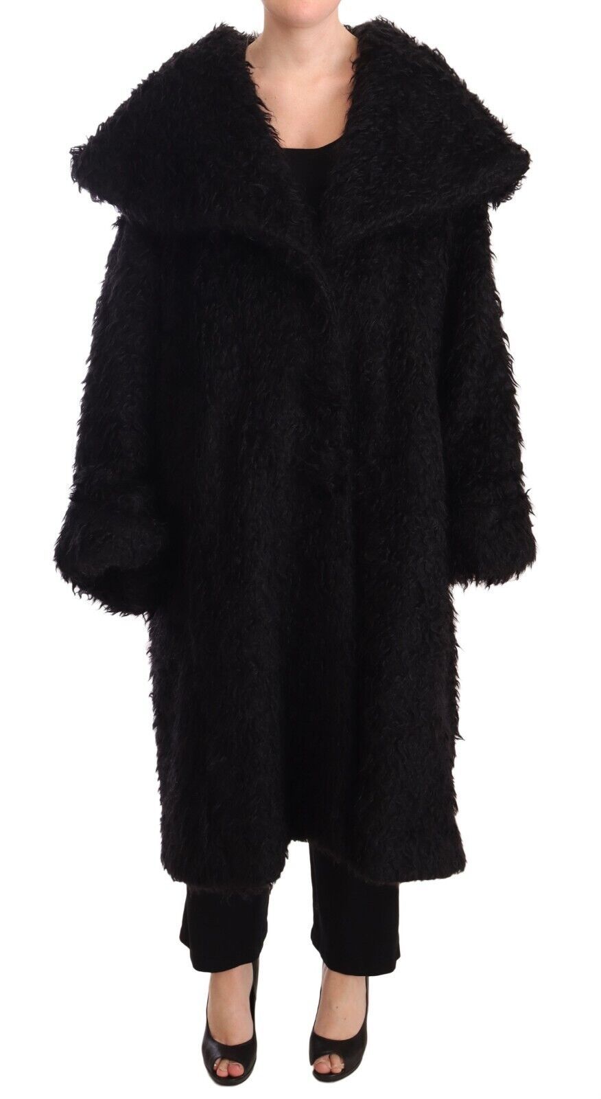 Cape trench en cachemire et fourrure noire de Dolce & Gabbana, veste élégante avec détails sophistiqués.