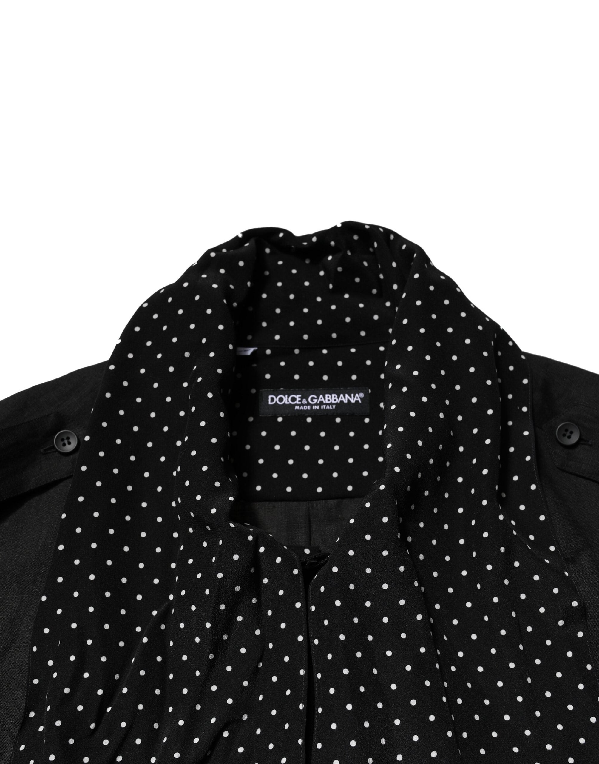 Chemise casual homme Dolce & Gabbana en lin et soie noire à pois, style élégant et décontracté.
