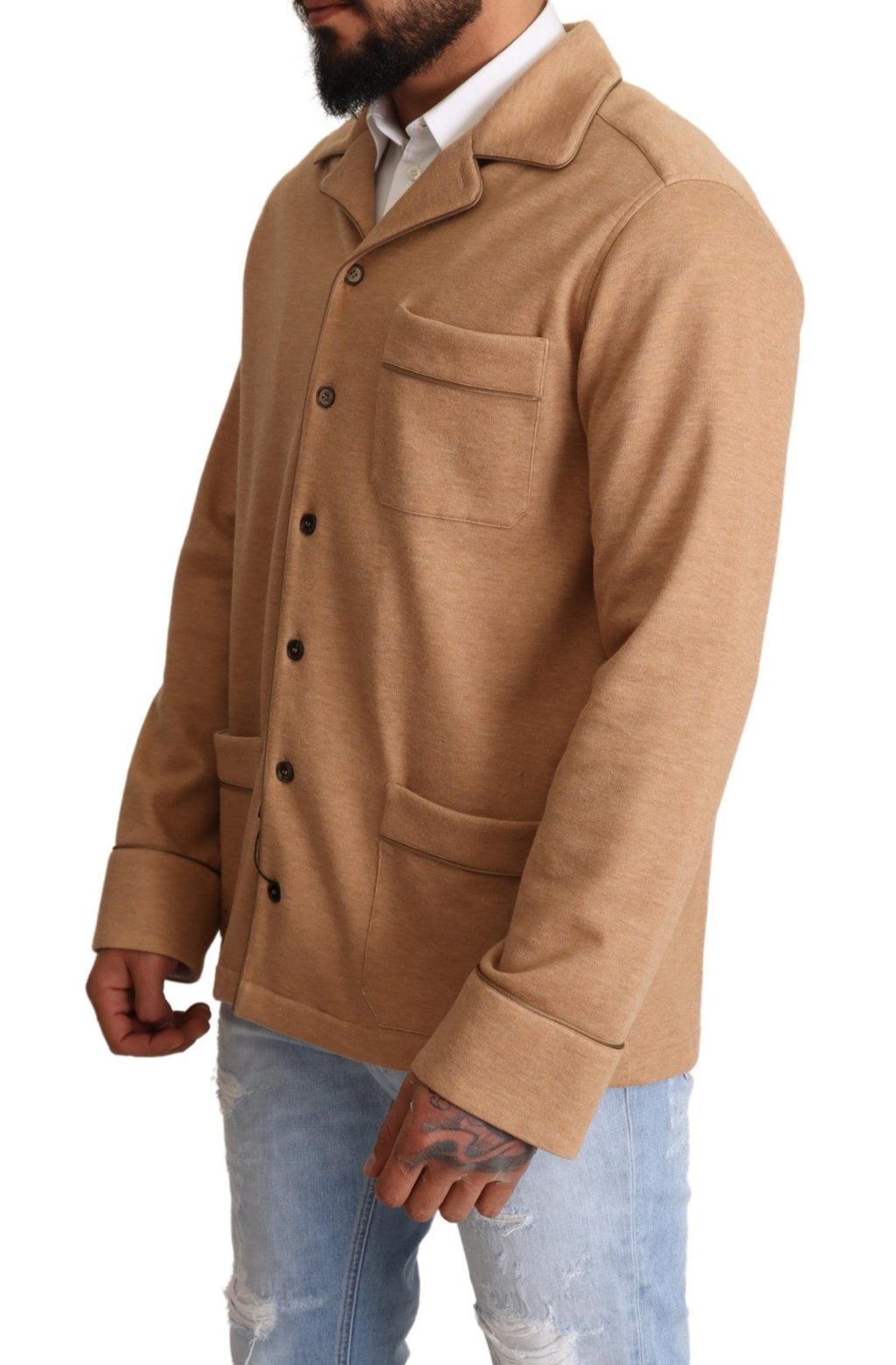 Manteau en coton marron Dolce & Gabbana avec col boutonné et fermeture à boutons, veste élégante pour femme.