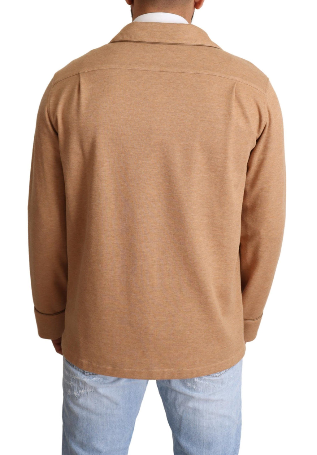 Manteau en coton marron avec col boutonné de la marque Dolce & Gabbana, vue de face.