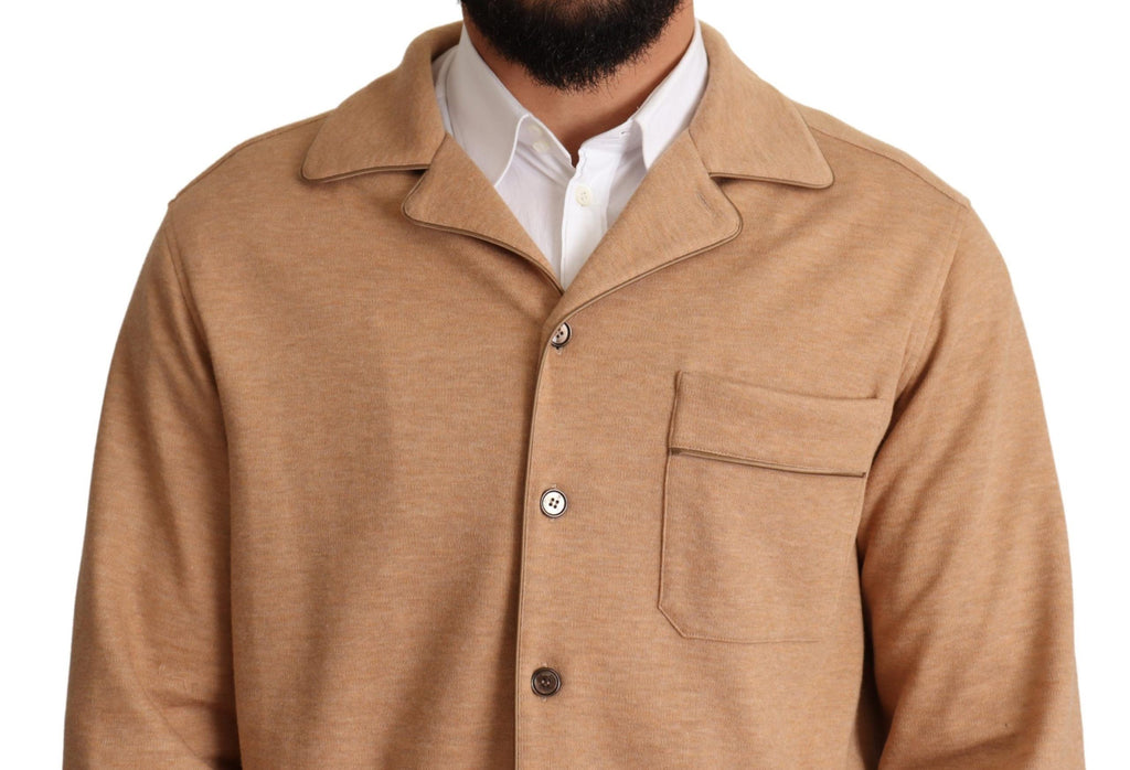 Veste marron en coton Dolce & Gabbana avec col à boutons, style élégant et classique, vue de face.