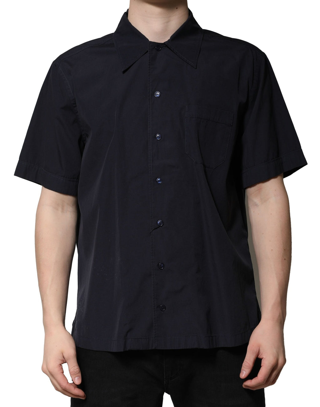 Chemise casual Dolce & Gabbana en coton bleu foncé à manches courtes, style décontracté et élégant.