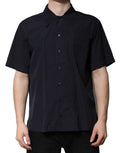 Chemise casual Dolce & Gabbana en coton bleu foncé à manches courtes, style décontracté et élégant.