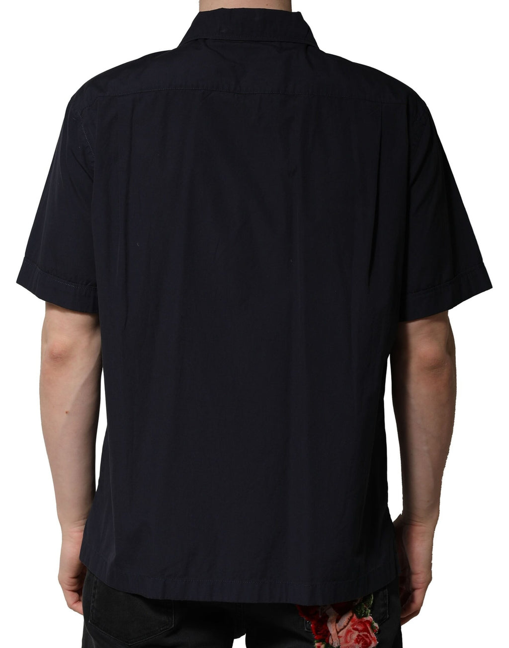 Chemise courte en coton bleu foncé Dolce & Gabbana, manches courtes, style décontracté, vue frontale.