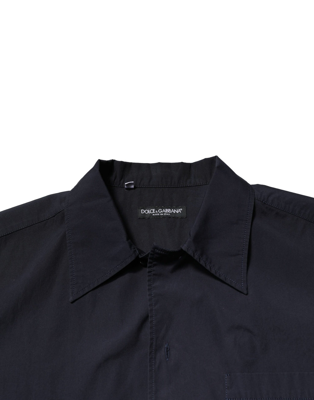 Chemise courte en coton bleu foncé Dolce & Gabbana, manches courtes, style décontracté, vue de face.