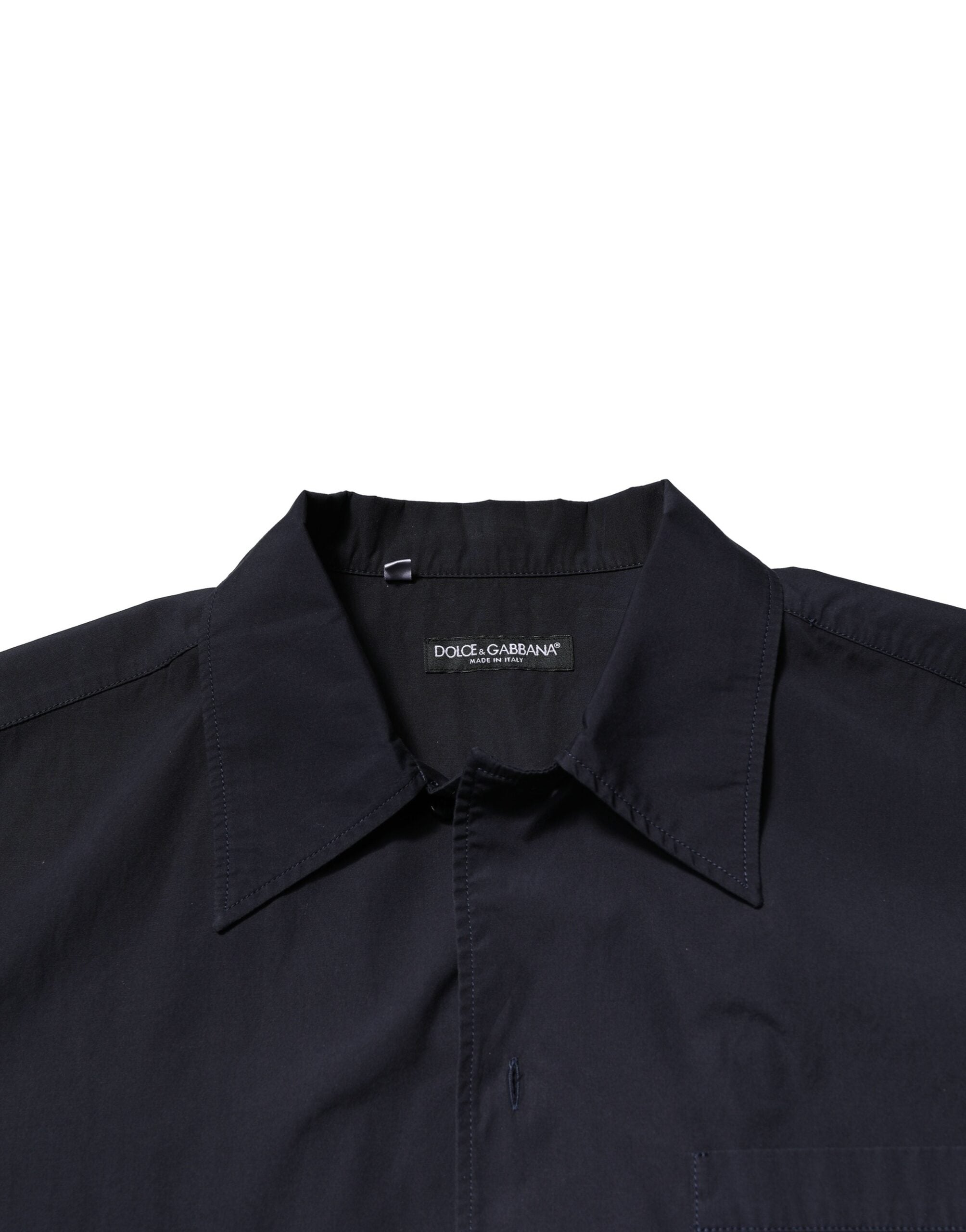 Chemise courte en coton bleu foncé Dolce & Gabbana, manches courtes, style décontracté, vue de face.
